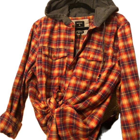 2 for $25!! Quicksilver, long sleeve plaid flannel hoodie - Picture 1 of 8